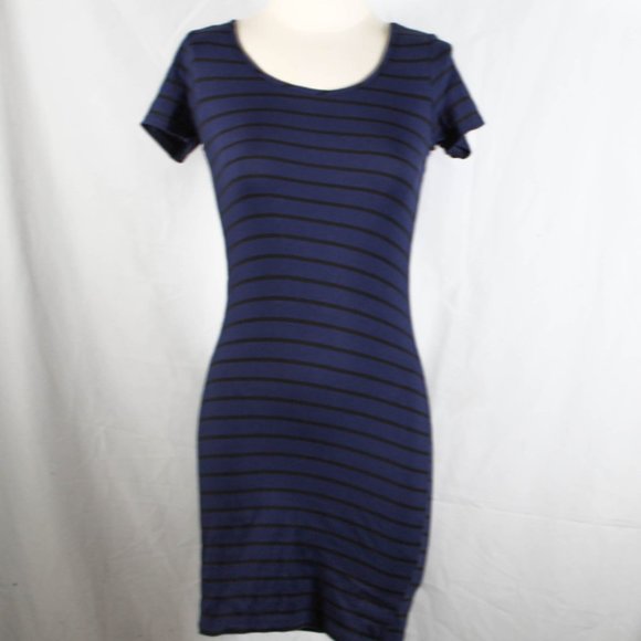 Dark Blue and Black Striped Dress with Bow Design Back - Picture 3 of 11